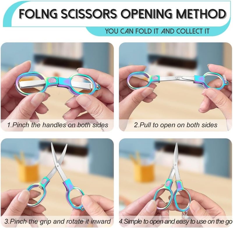 Vicsamer 2PCS Folding Scissors, Color Stainless Steel Portable Travel Scissors, Foldable Pocket Badge Mini Small Scissor with 2 Key Ring, Gift for Men Safety Scissor for Outdoor, Fishing, Sewing, Home, Office - Image 4